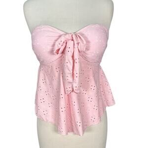 Pink Y2K eyelet tube top medium bow front strapless summer cute retro style